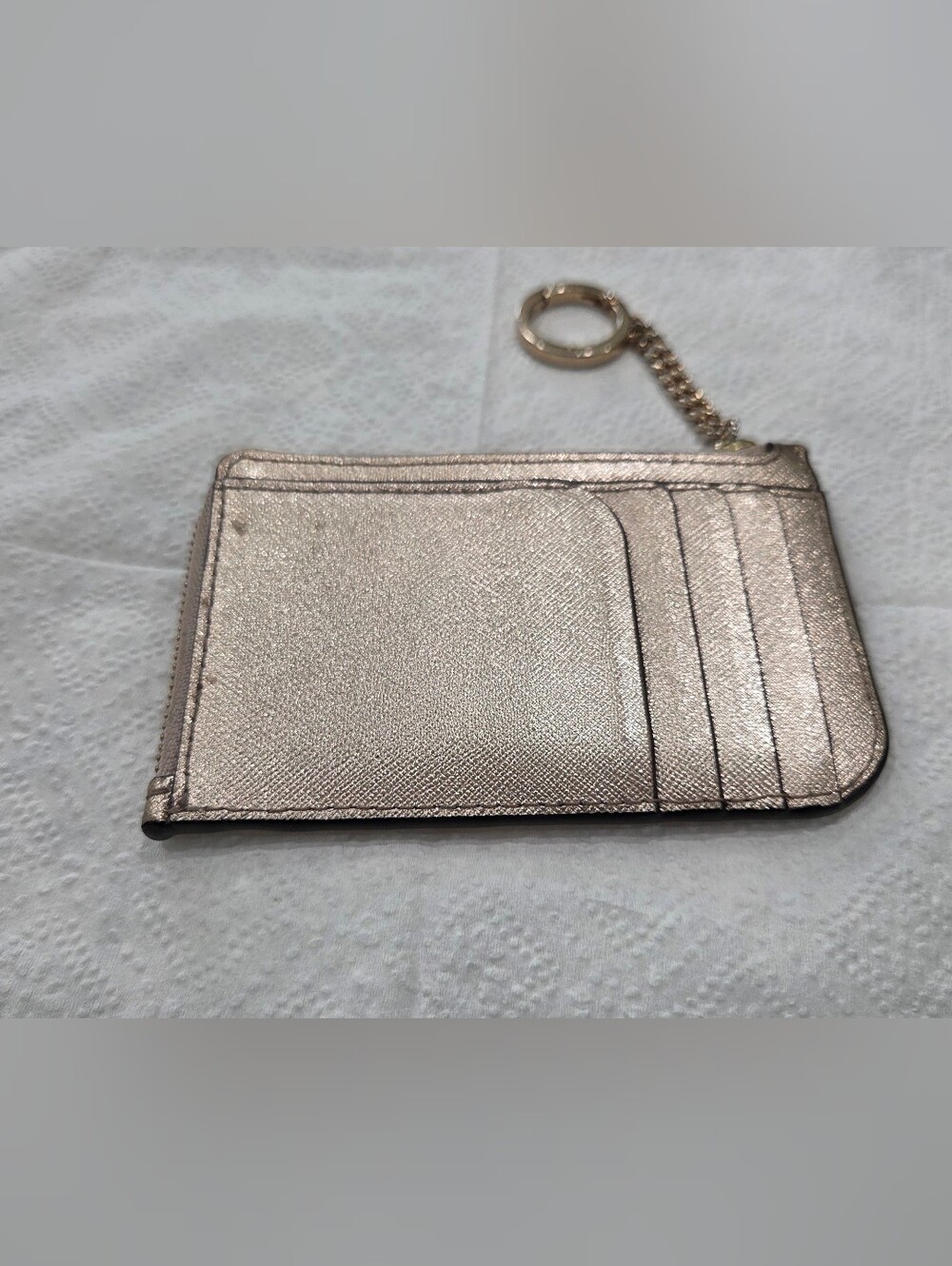 Kate Spade Metallic Champagne Rose Gold L-Zip Key Pouch Card Holder - Picture 4 of 10